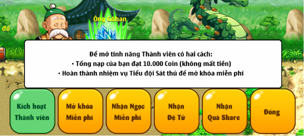 Bảng lựa chọn kích hoạt thành viên